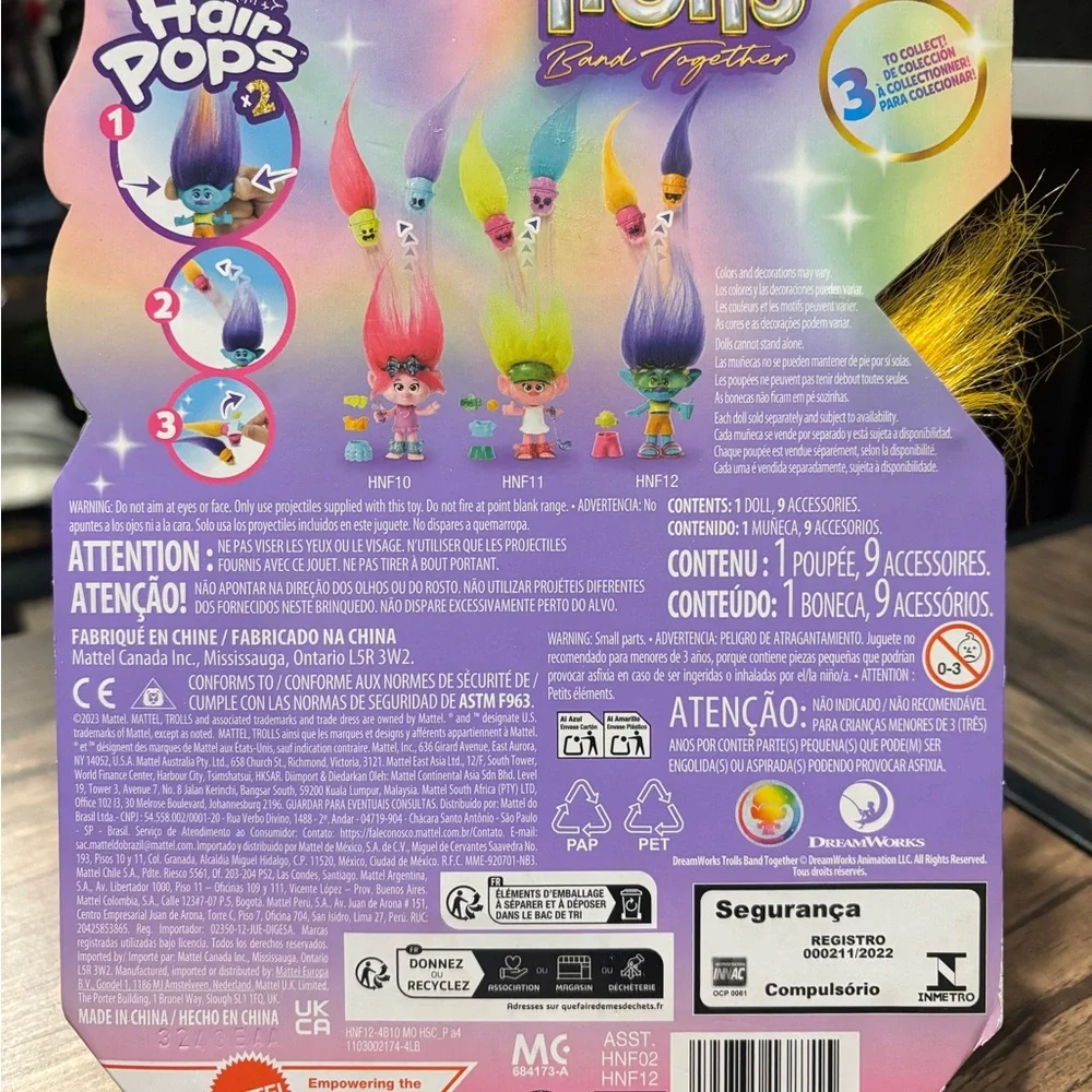 Dream Works Trolls Band Together Hair Pops Toy Figure 9 Piece Set By Mattel